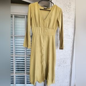 Obey Olive Button-Down V Neck Lyocell Blend Dress Sz Xs